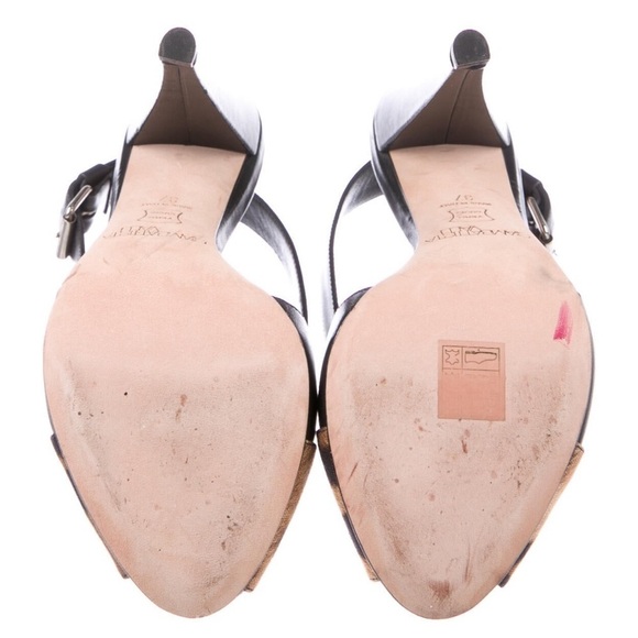 NIB - Giambattista Valli - Black Leather Cheetah Print Slingback Sandals - Picture 5 of 5